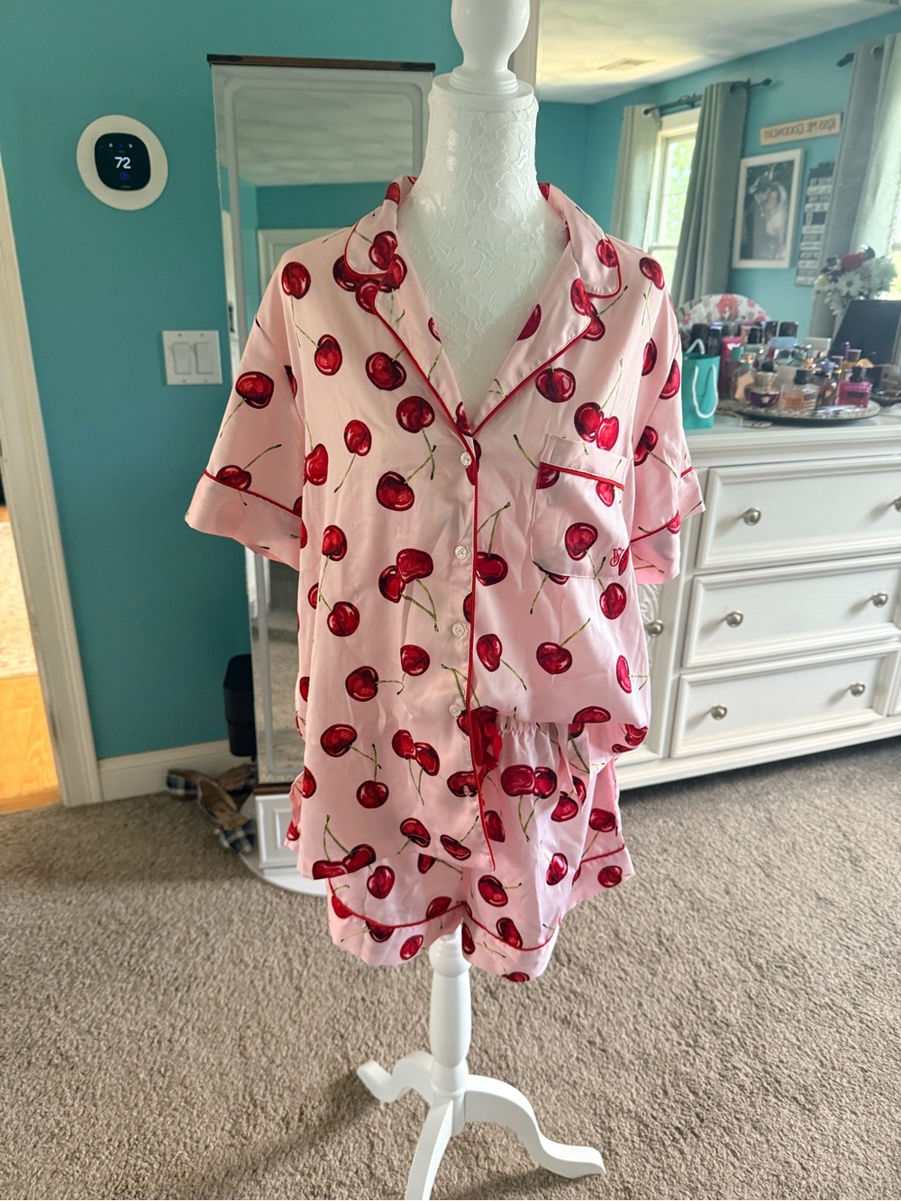 Victoria’s Secret Pink Cherry Print Pajama Set Short Sleeve Shorts Large